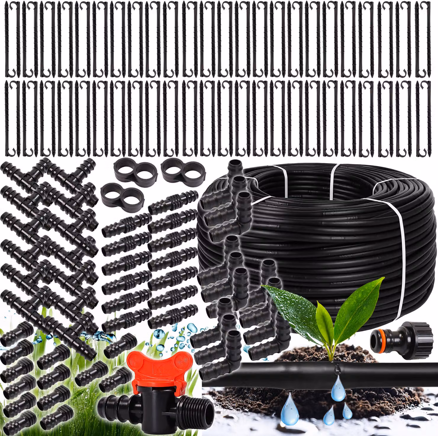 Set tubi di irrigazione 100 m 33 cm 2 l/h Tubo di posa Tubo con perline Sistemi di irrigazione