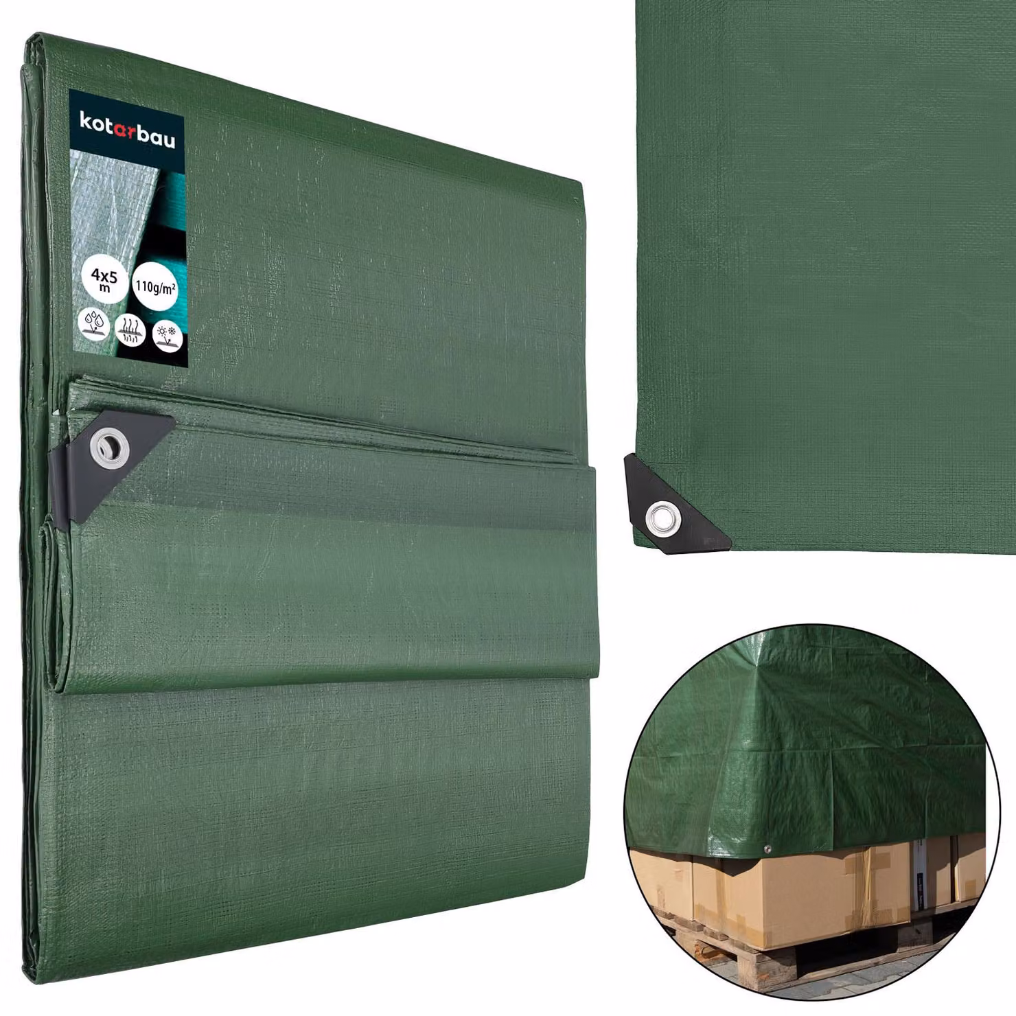 KOTARBAU® Telo Impermeabile Esterno Polietilene 4x5 m Verde Oliva 110 g/m² Telo Sotto Piscina Fuori Terra Telo Impermeabile