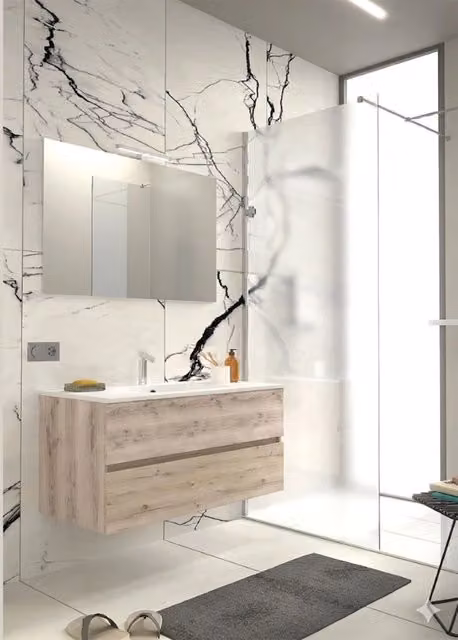 Mobile da Bagno Sospeso con Lavabo 80 cm e Specchio Bali Light Rovere Naturale