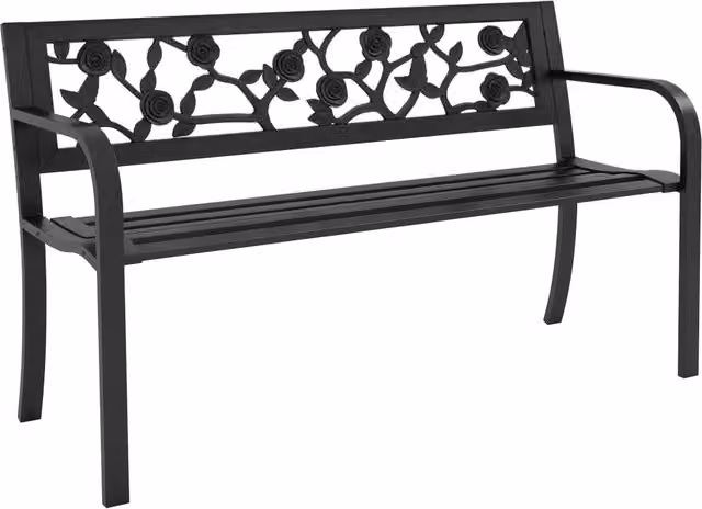 Panchina da Giardino 2 Posti ¨C Xylo ¨C Acciaio Nero con Schienale Decorato e Braccioli 127x50x75cm