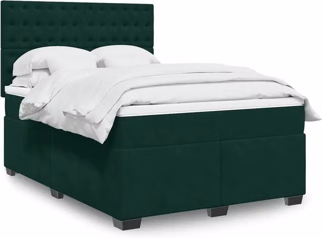 Letto Ibrido con Giroletto a Molle e Materasso vidaXL in Velluto Verde Scuro e Bianco, L/P/H: 140 x 190 cm