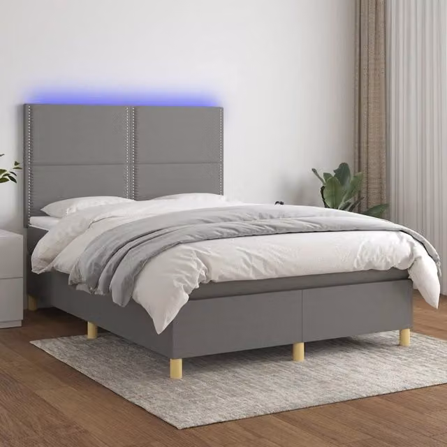 Letto Ibrido con Materasso e Illuminazione LED vidaXL in Tessuto Grigio, L/P: 140 x 200 cm