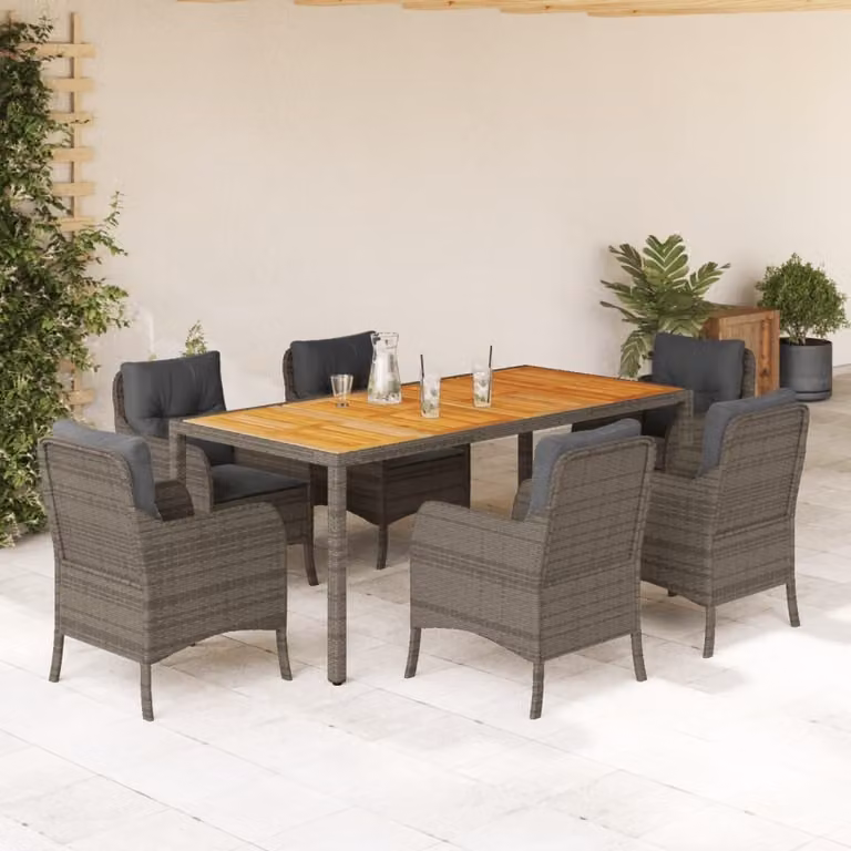Maison Exclusive - Set da Pranzo da Giardino 7 pz con Cuscini in Polyrattan Grigio