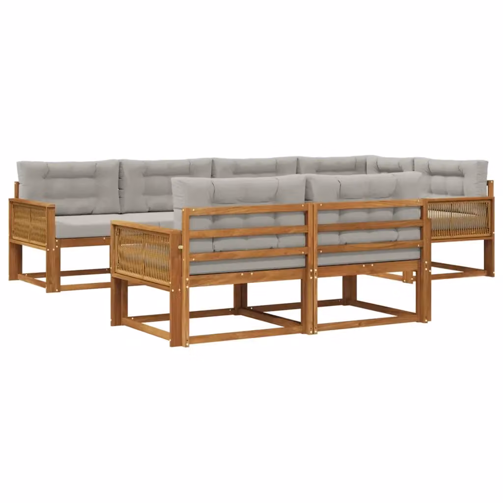 Set di divani da esterno a L vidaXL in legno di acacia con cuscini, 8 pezzi, Marrone e Grigio – 2