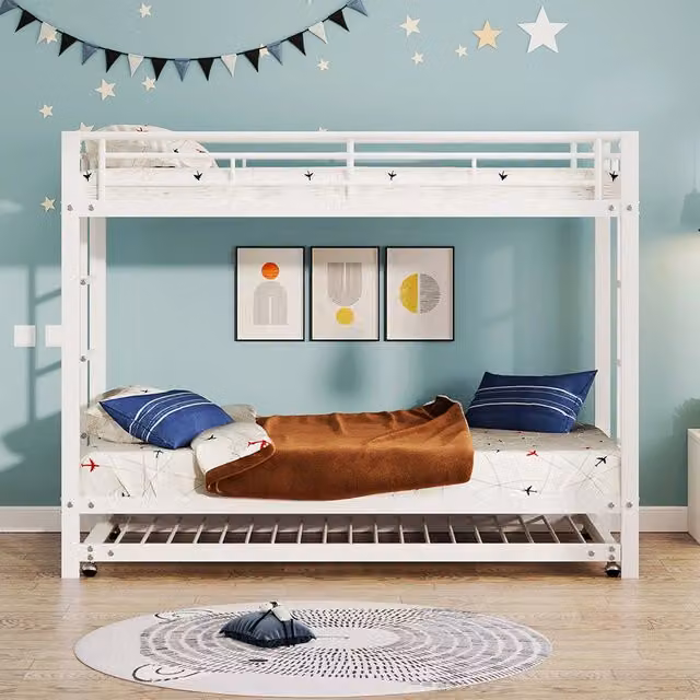 Letto a castello per bambini - Xylo - 90x200 - Bianco - Struttura in metallo estraibile