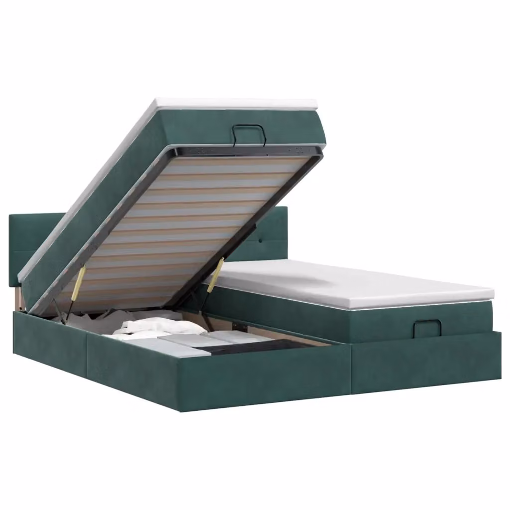 Letto ottomano con contenitore e materasso ibrido vidaXL in velluto verde e bianco L/P/H: 203 x 180 x 88 cm – 2