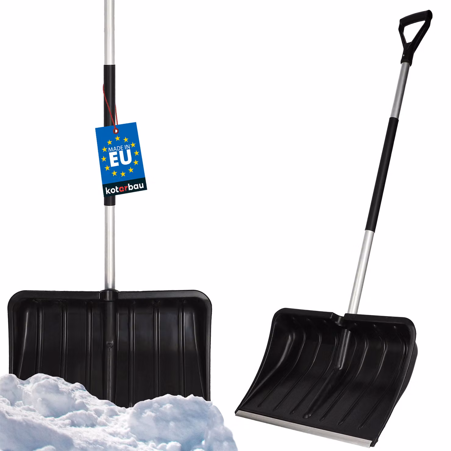 KOTARBAU® Pala da neve Pala da neve 54 cm con manico in alluminio Lama in plastica rinforzata con attacco in metallo con manico ergonomico Nero 136 cm