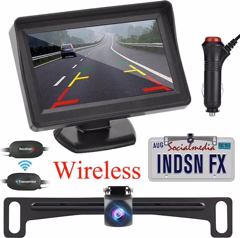 Macchina fotografica di sostegno dell'automobile Vista posteriore HD Sistema di parcheggio Visione notturna con monitor LCD da 4,3 pollici Nero