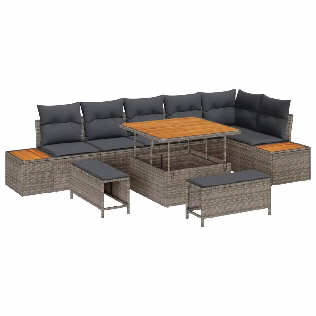 Set Divano da Giardino Moderno vidaXL in Rattan e Legno di Acacia Grigio 9 Posti – 2
