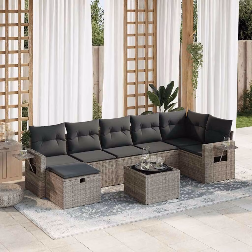 Maison Exclusive - Set da giardino 8 pezzi con cuscini grigio in polyrattan