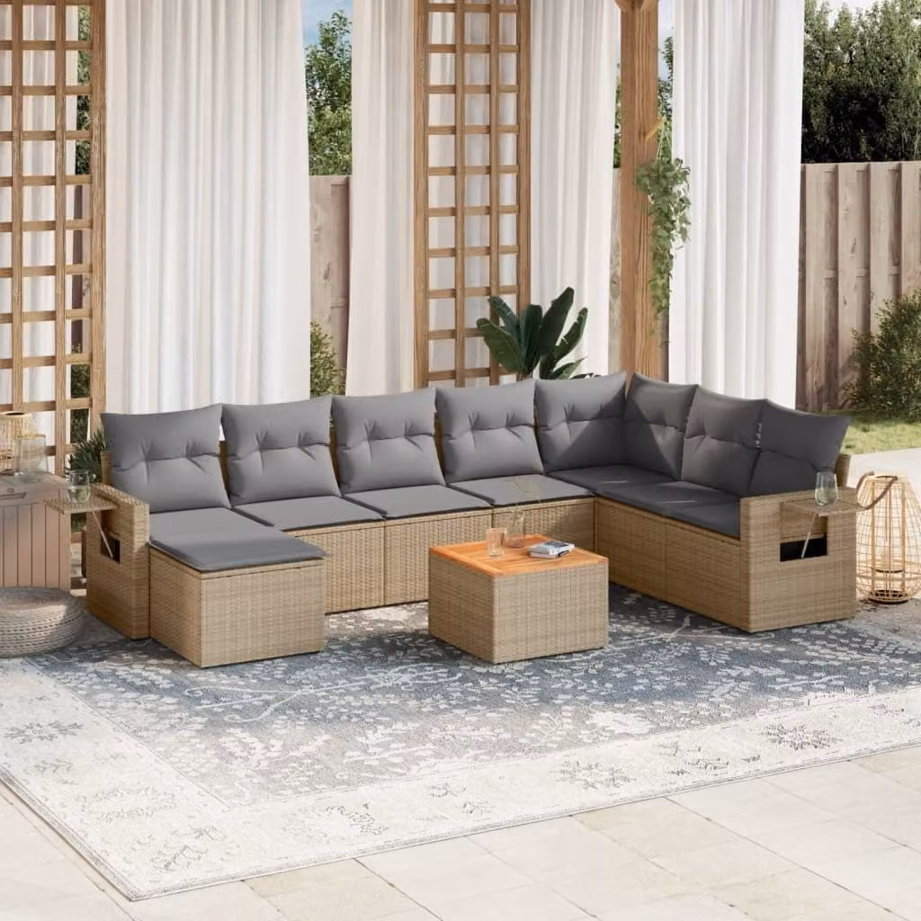 Maison Exclusive - Set Divano da Giardino 9 pz con Cuscini Beige in Polyrattan