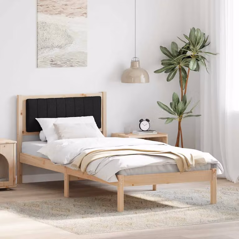 Letto con testiera rivestita vidaXL in pino massello nero, L/P/H: 90 x 200 x 85,5 cm