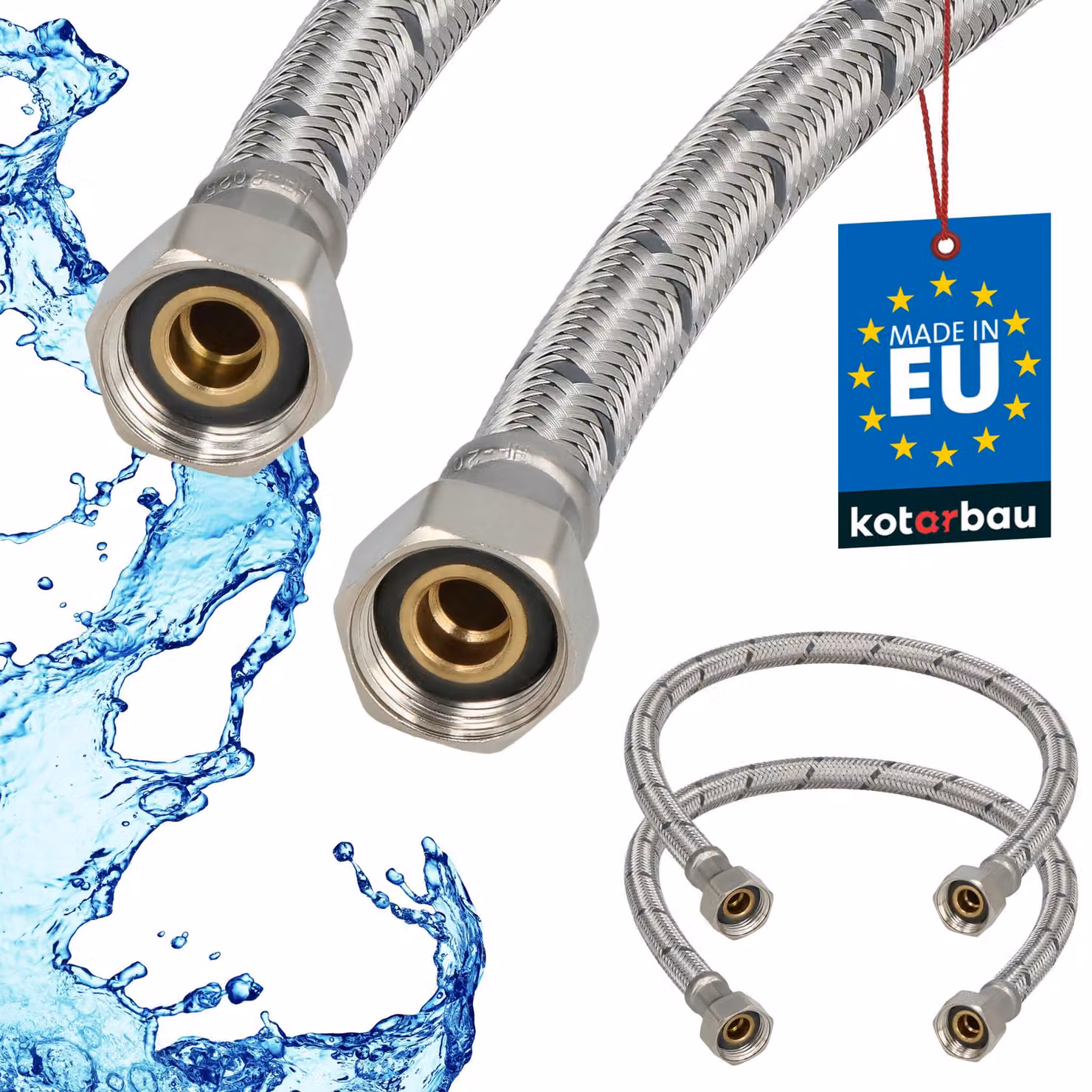 KOTARBAU® 2 Pezzi Tubo Flessibile per Rubinetto 3/8" x 3/8" Rivestito in Acciaio Inox 50 cm Tubo Flessibile per Rubinetto Cucina Argento