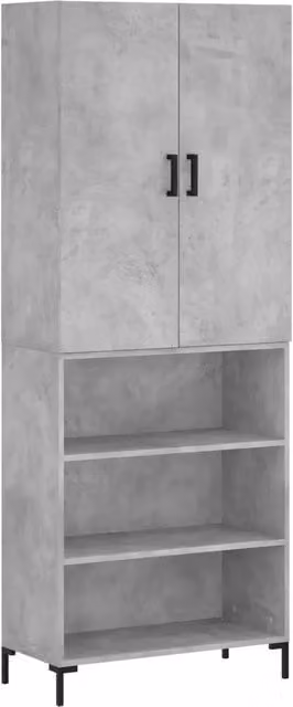 Credenza Buffet da pranzo moderna in legno multistrato e metallo Grigio Cemento L: 69,5 cm, P: 34 cm, H: 180 cm