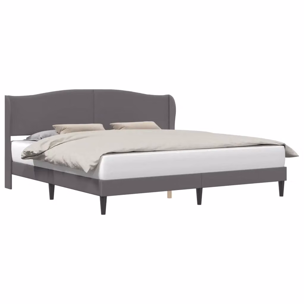 Struttura del letto con testiera e giroletto in similpelle grigia e nera, design moderno, L/P/H: 200 x 200 x 101 cm – 2
