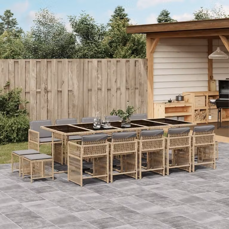 Maison Exclusive - Set Pranzo da Giardino 15 pz con Cuscini Beige Misto Polyrattan