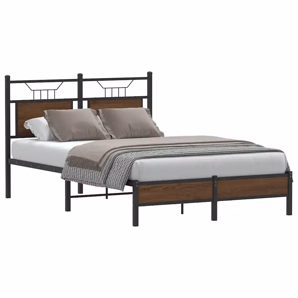 Letto matrimoniale in stile industrial con struttura in metallo e legno, colore rovere marrone, L/P/H: 120 x 200 x 91.5 cm – 2