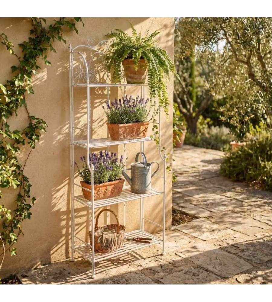 Etagere Cosma a 4 Piani in Metallo Bianco Antico Stile Shabby Chic H: 158 cm, L: 60 cm, P: 31 cm – 1