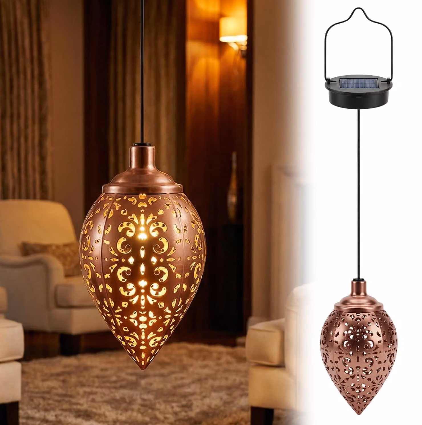Lampada da parete solare per esterni, in metallo vintage, grado di protezione IP65, colore nero, confezione singola