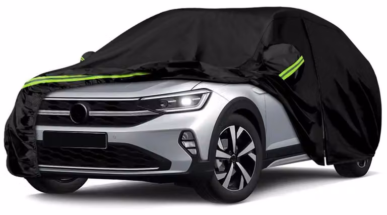 Copertura per auto, tipo garage completo, per VW Taigo dal 2020 al 2024, colore nero, impermeabile, con porta con cerniera