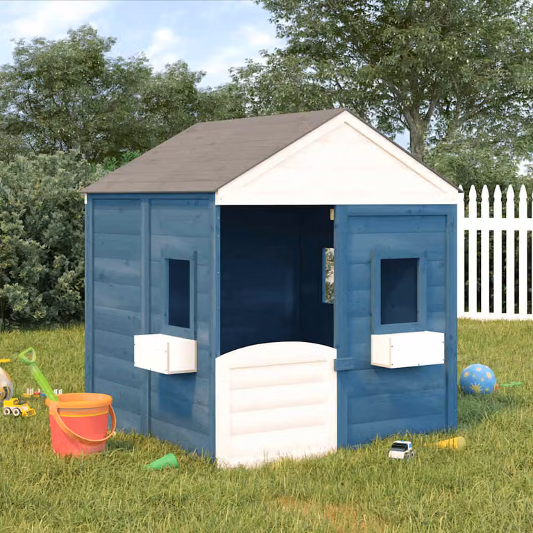 vidaXL Casetta per bambini in legno massello con finestra e porta chiudibile, L: 132 cm, P: 125 cm, H: 120 cm