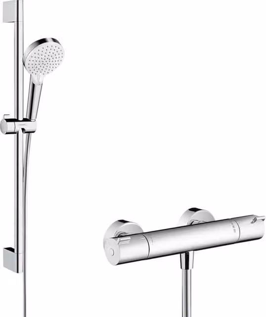 Sistema doccia esterno Hansgrohe Crometta Vario con termostato Ecostat 1001 CL e asta doccia da 65 cm, colore argento/cromo