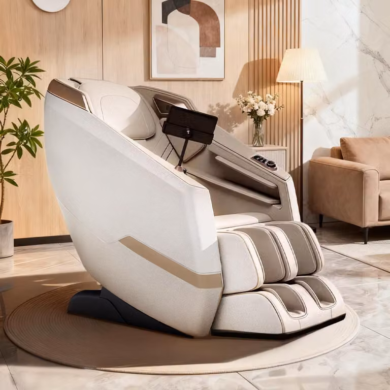 Poltrona per massaggi, reclinabile a gravità zero, massaggio profondo, con funzione di riscaldamento, massaggio completo, binari Bluetooth SL Bianco L140×L73×H106cm /A001-Bai/