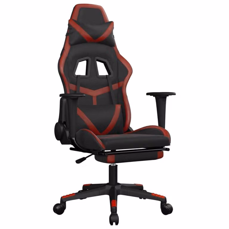 Sedia da Gaming con Poggiapiedi Nero e Rosso Vino in Pelle finta