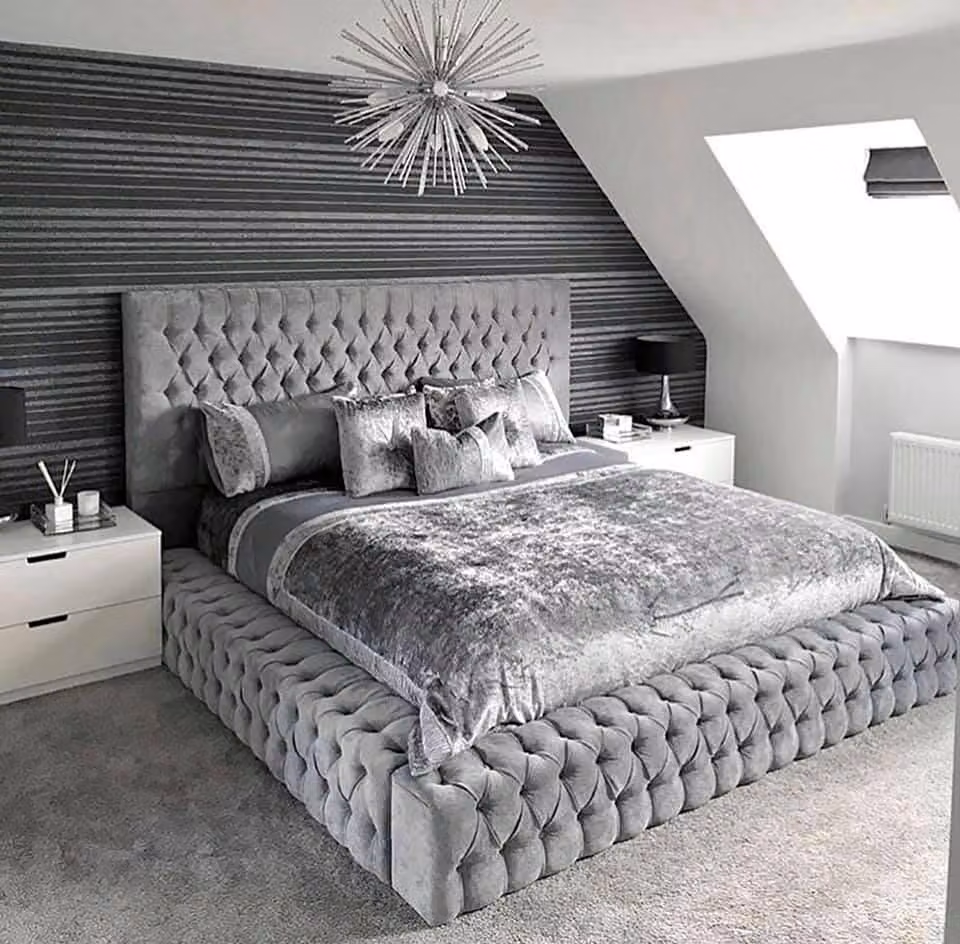 Doppel Betten Ehe Schlaf Zimmer Leder Hotel Bett Polster Design Luxus Metall