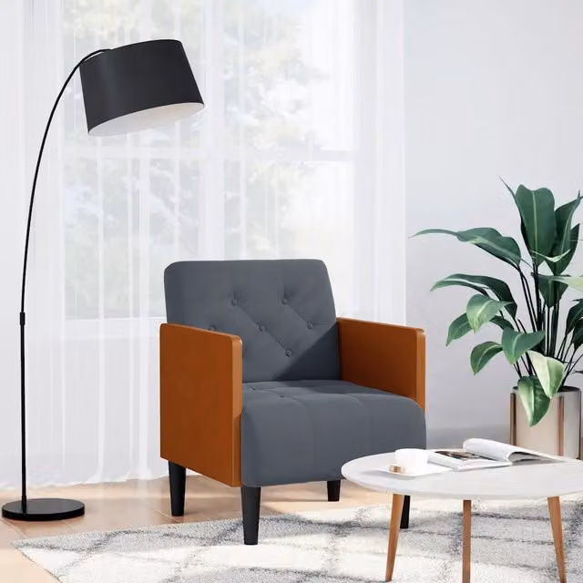 Divano Sedia con Braccioli-Poltrona-Sofa Relax Grigio Scuro 55 cm in Velluto