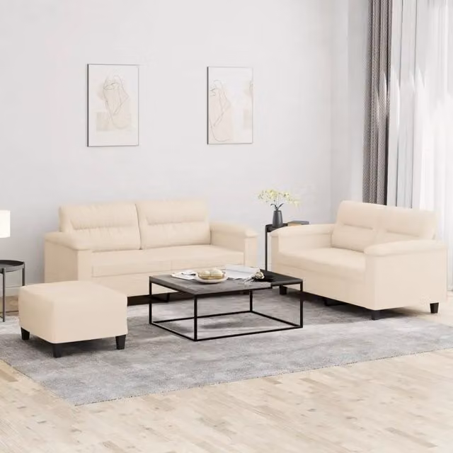 Set di Divani 3 Pezzi vidaXL in Microfibra Beige con Cuscini per Soggiorno Moderno