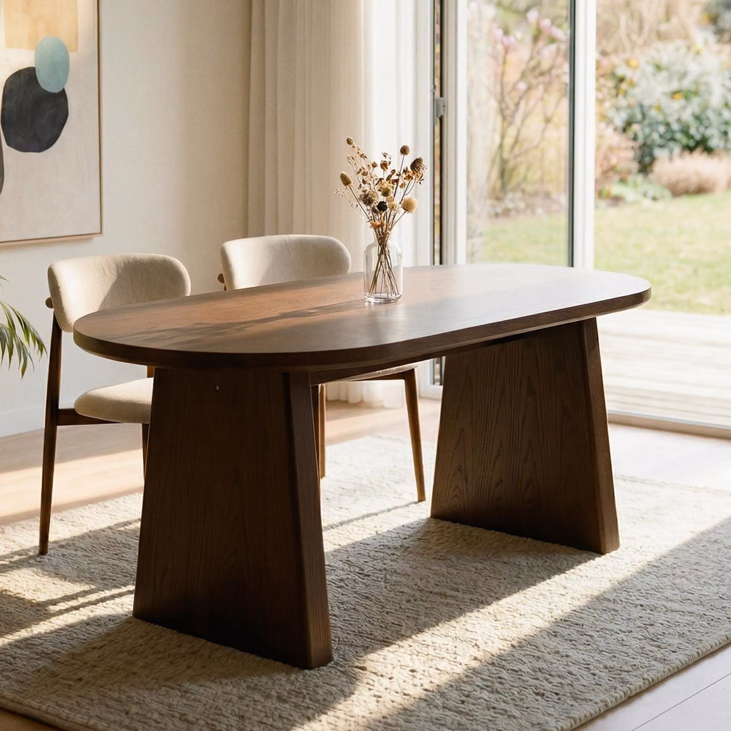 Tavolo da pranzo MARIAN ovale 180 x 90 cm, impiallacciatura di rovere marrone scuro - Tavolo da pranzo con piano in MDF dello spessore di 50 mm, tavolo da cucina con bordo smussato, tavolo con struttura a montanti distintiva, ideale per la zona pranzo.