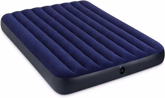 Materasso gonfiabile queen size di colore blu con pompa elettrica