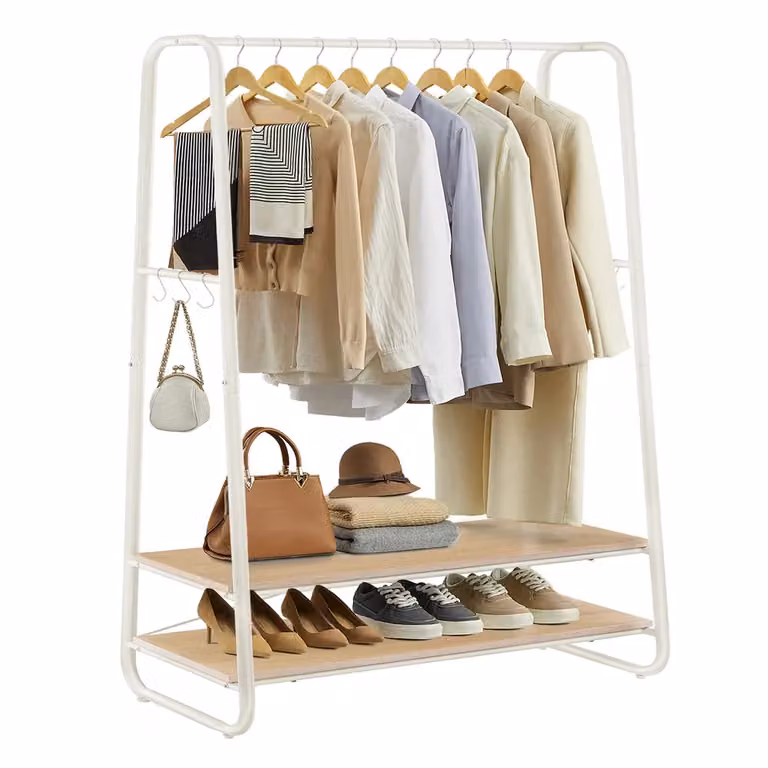 VASAGLE Stand Appendiabiti da Terra, Rovere + Bianco Crema / 100l cm