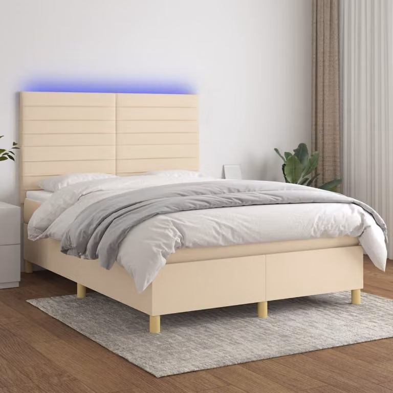 vidaXL Letto a molle con materasso e tessuto LED 140x200 cm - Letto a molle - Boxspringbetten - Bett - Schlafzimmermöbel