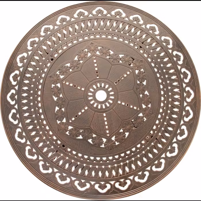 Tavolo da giardino rotondo NOTEK in alluminio color bronzo con finitura vintage, Diametro: 100 cm – 2