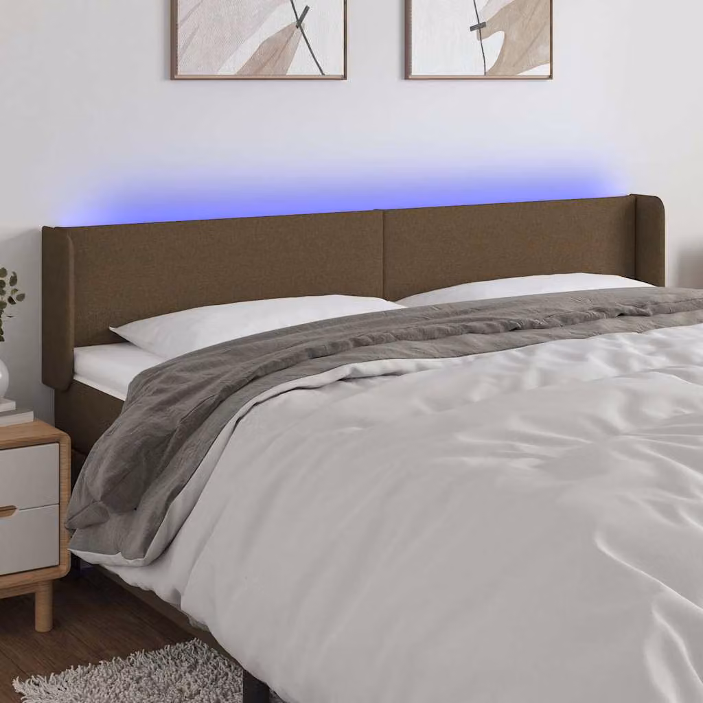Testiera con LED e porta USB vidaXL in tessuto marrone scuro L: 183 cm, P: 16 cm, H: 78-88 cm