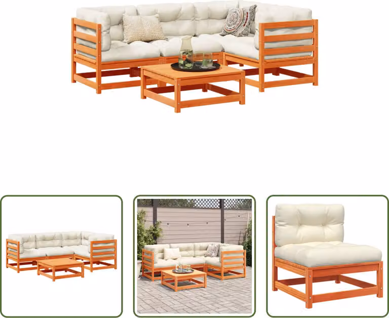 The Living Store Set di divani da giardino 5 pezzi con cuscini Wax in legno di pino marrone