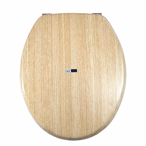 BM 7018 Copriwater Sedile Tavoletta WC Universale Coperchio Toilet Seat Bagno Beige Legno Grano Chiaro, Misura Standard Fissaggio dal Basso Cerniere Incluse in Acciaio
