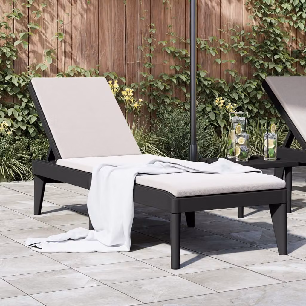 Lettino da giardino vidaXL antracite e beige con poggiatesta regolabile in materiale sintetico resistente alle intemperie L/P/H: 186 x 60 x 29 cm