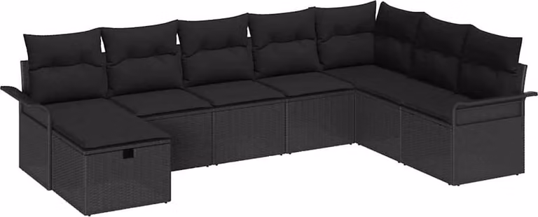 Set Divano da Giardino con cuscino 8 pcs Nero Poly Rattan