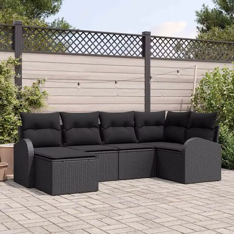 Set Divano da Giardino a L vidaXL in Polyrattan Nero con Cuscini e Struttura in Metallo