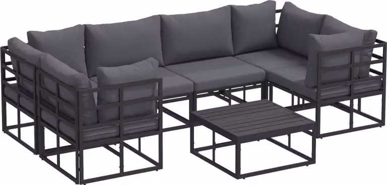 Set Divano da Giardino con cuscino 7 pcs Nero Alluminio