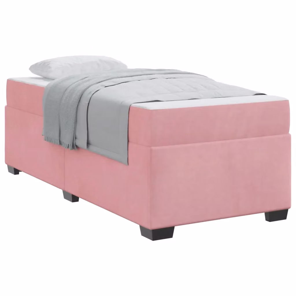 vidaXL Struttura del letto con materasso in tessuto rosa e legno, L/P/H: 100 x 200 x 66 cm – 2
