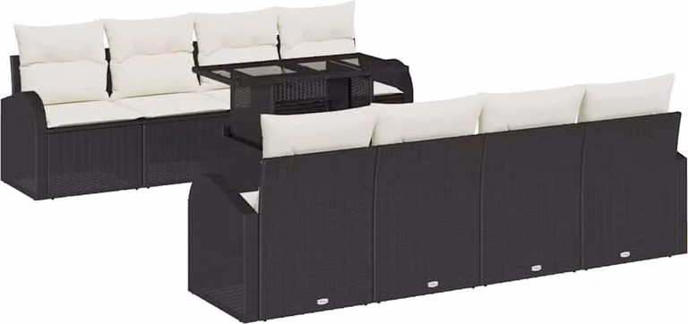 Set Divano da Giardino con cuscino 7 pcs Nero Poly Rattan