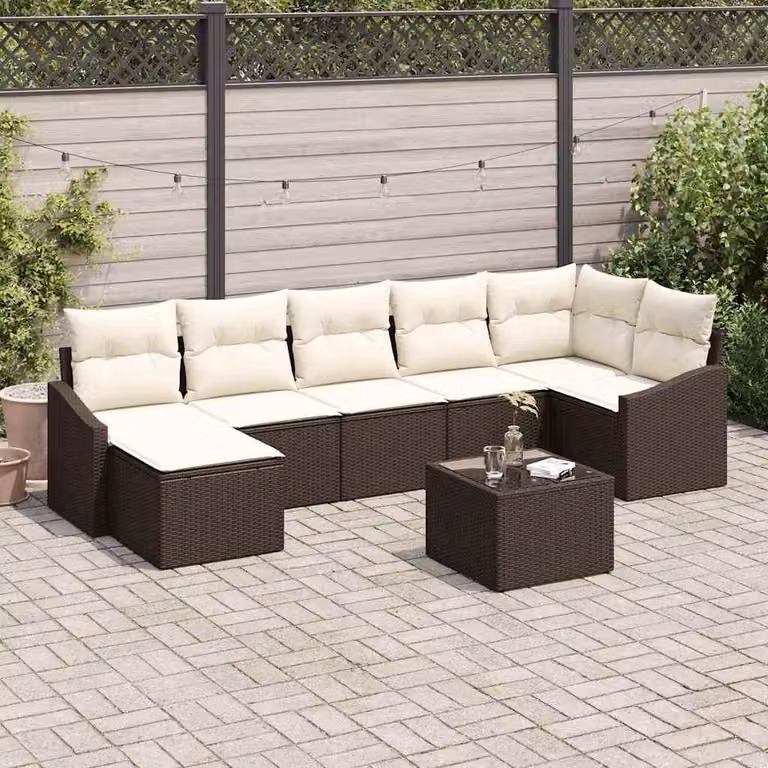 Maison Exclusive - Set di divani da esterno, 8 pezzi, color marrone [Materiale sintetico]: rattan sintetico
