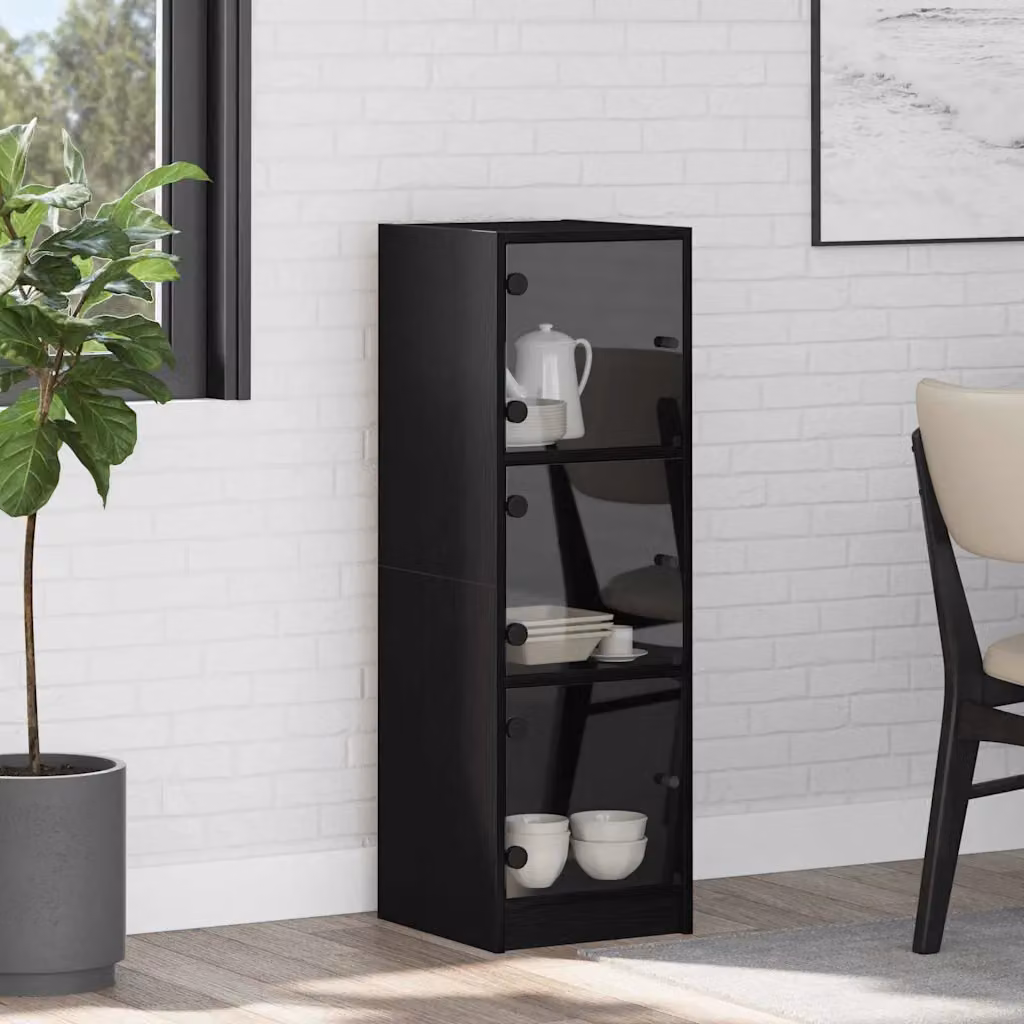 Credenza vidaXL in stile rustico con ante in vetro e finitura nera, L/P/H: 35 x 37 x 109 cm