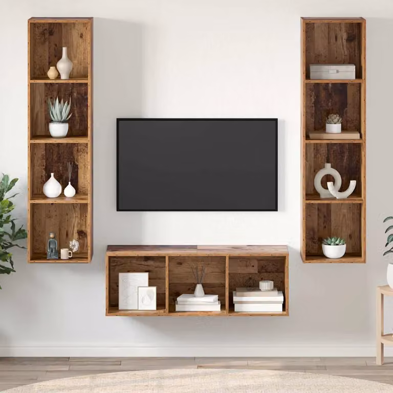 Set mobile TV moderno vidaXL in 3 pezzi color marrone in legno e MDF per soggiorno