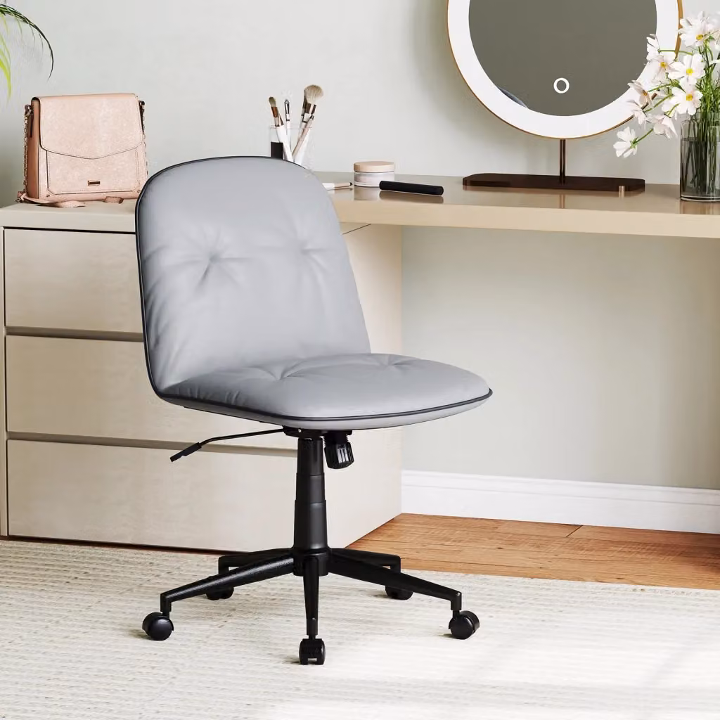 Sedia da ufficio girevole DESIGN IN in ecopelle grigia con funzione dondolo e ruote scorrevoli – 2