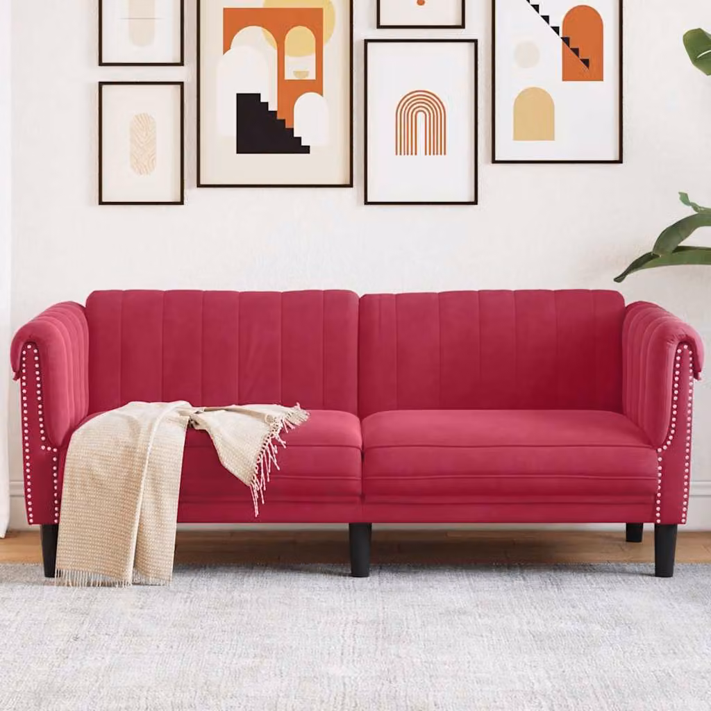 vidaXL Divano a 2 Posti Moderno in Velluto Rosso con Struttura in Legno Massiccio L: 182 cm, P: 77 cm, H: 74 cm
